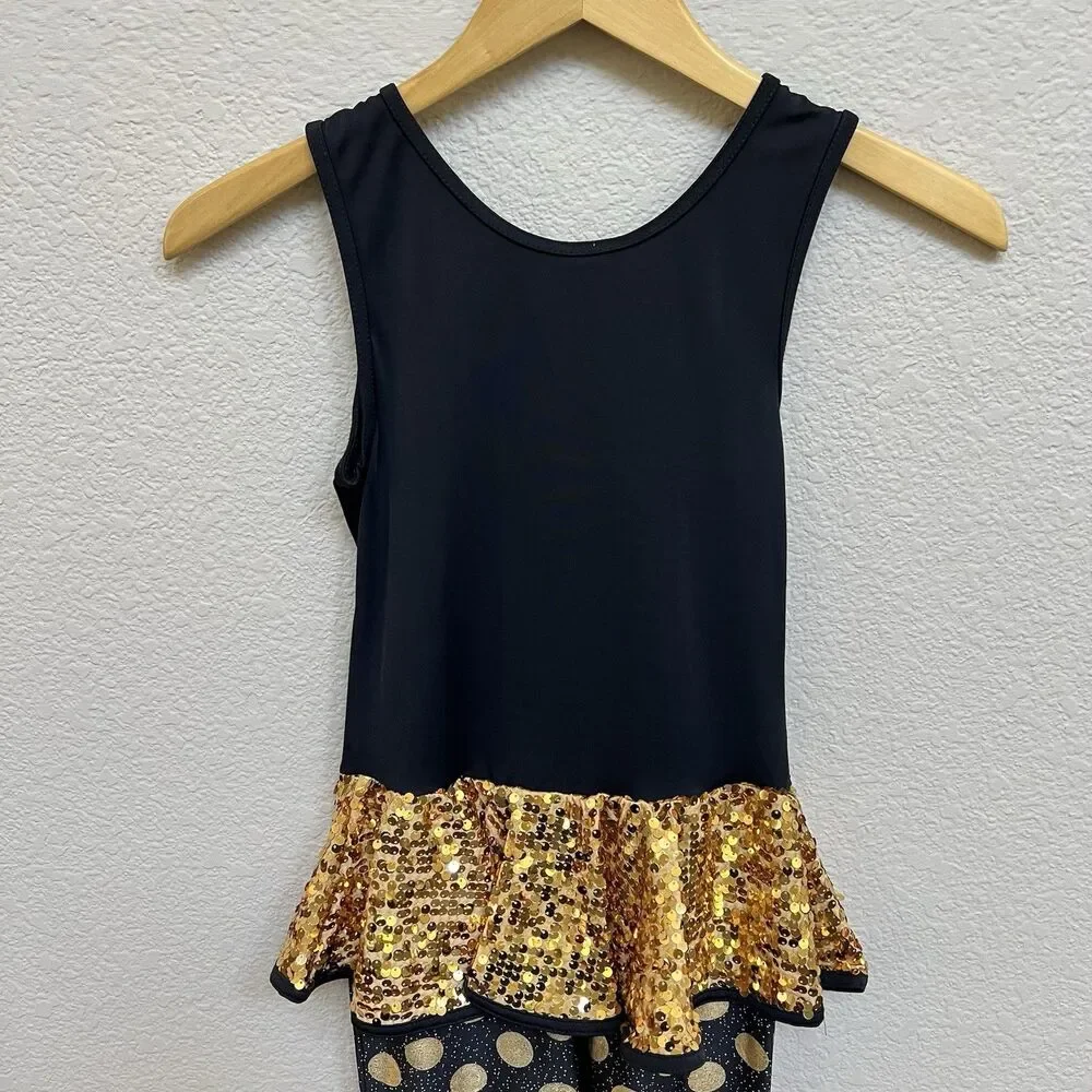 Weissman Size Child Medium Gold Digger Dance Costume Black Gold Sequin Jean Vest